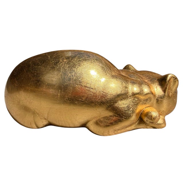 Vintage Gold Sleeping Cat Sculpture, Metallic Gilt Finish, Made in China For Sale - Image 4 of 6