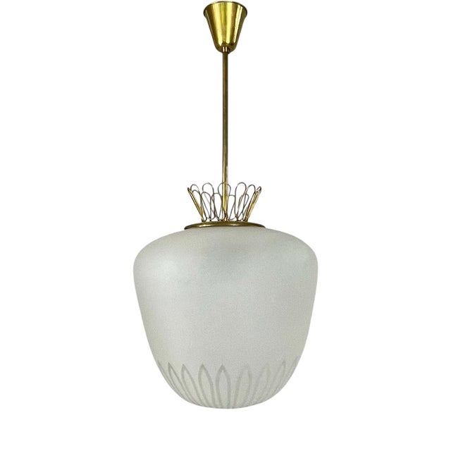 Frosted Glass and Brass Pendant by Hans Bergström for Asea, Sweden 1950s For Sale