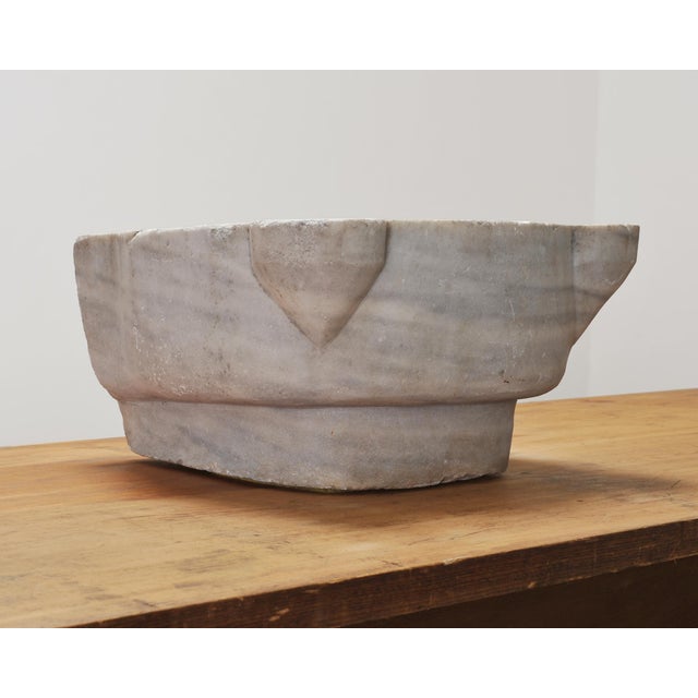 Stone Large 19th Century European Carved Carrara Marble Mortar Basin For Sale - Image 7 of 18