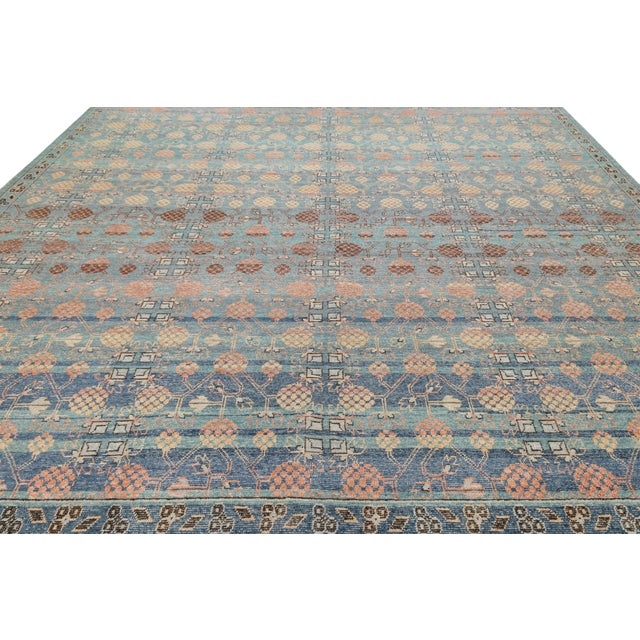 2020s Modern Tabriz Style Wool Area Rug – Faded Teal, Terracotta & Ochre Traditional For Sale - Image 5 of 13