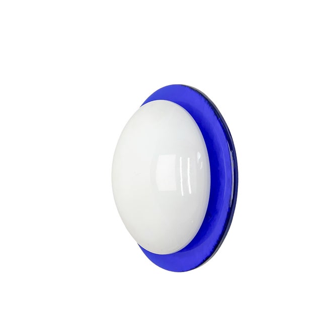 Italian Blue and White Round Vetri Murano Wall Light, 1980s For Sale - Image 15 of 15