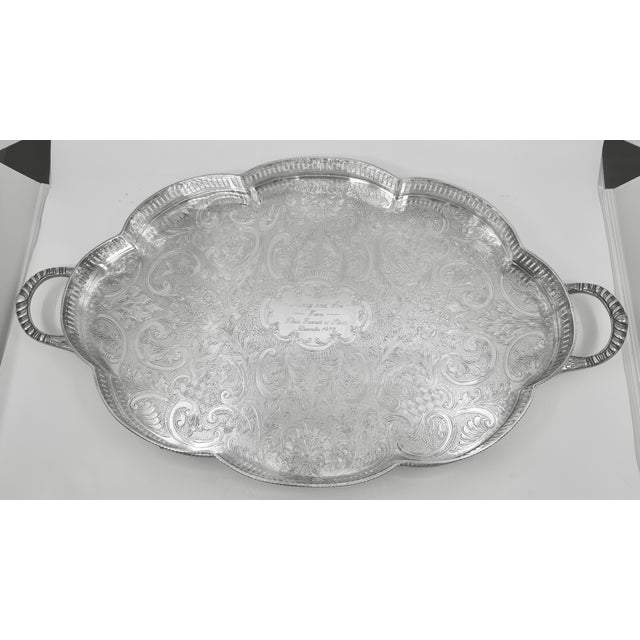 English Large English Sheffield Silver Footed Gallery Tray - Engraved For Sale - Image 3 of 12
