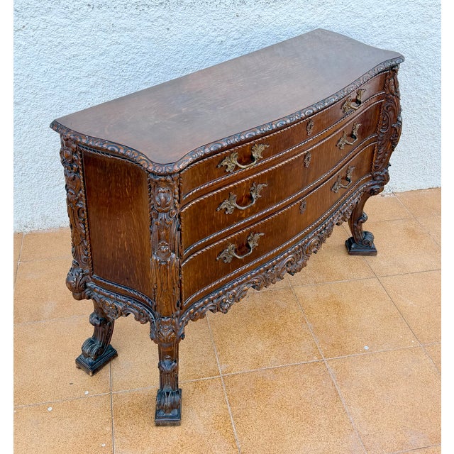 Brown Spanish Baroque Revival Carved Wood Commode with Drawers, 1940 For Sale - Image 8 of 12