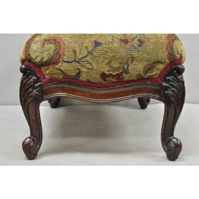 Antique French Louis XV Style Victorian Carved Mahogany Ottoman Footstool For Sale - Image 11 of 14