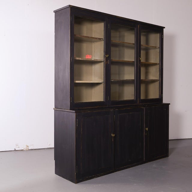 Metal English Glazed Painted Bookcase With Adjustable Shelving - Circa 1880 For Sale - Image 7 of 13