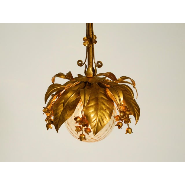 Gold Vintage Gold-Plated Metal Pendant Lamp with Glass Sphere by Hans Kögl, 1970s For Sale - Image 8 of 18