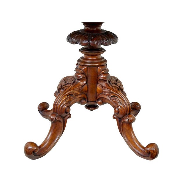Antique Carved Flame Mahogany Oval Center Table, 1890s For Sale - Image 6 of 9