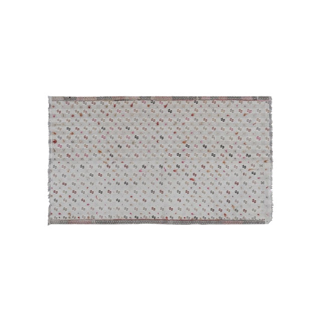 Vintage Embroided Jajim Kilim Rug 4'7'' X 8'5'' 57" x 102" / 144 x 260 Cm Hand woven with high quality pure wool Excellent...