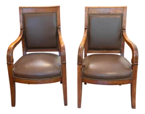 Pair of 19th Century French Fauteuils With Leather Upholstery