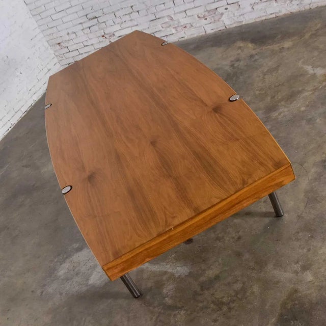 Wood Late 20th Century Modern Dining or Conference Table Walnut and Chrome Boat Shaped by Jens Risom for Howe Furniture For Sale - Image 7 of 13