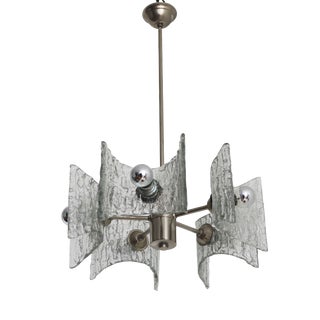 Mid-Century Modern Brutalist Chrome and Glass Chandelier by Kaiser Leuchten, 1970s For Sale