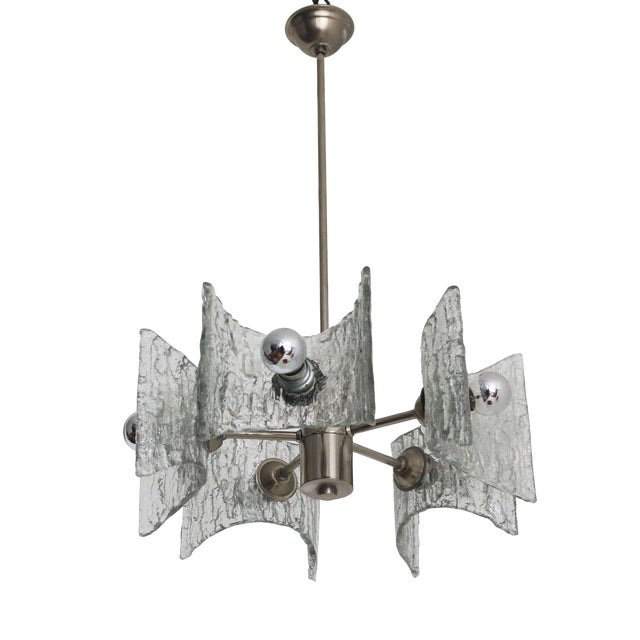 Mid-Century Modern Brutalist Chrome and Glass Chandelier by Kaiser Leuchten, 1970s For Sale