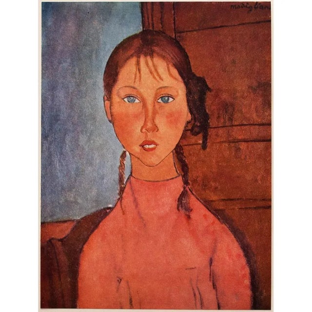 Dark Pink 1955 After Amedeo Modigliani "Girl With Braids", First Edition Full-Color Print For Sale - Image 8 of 9