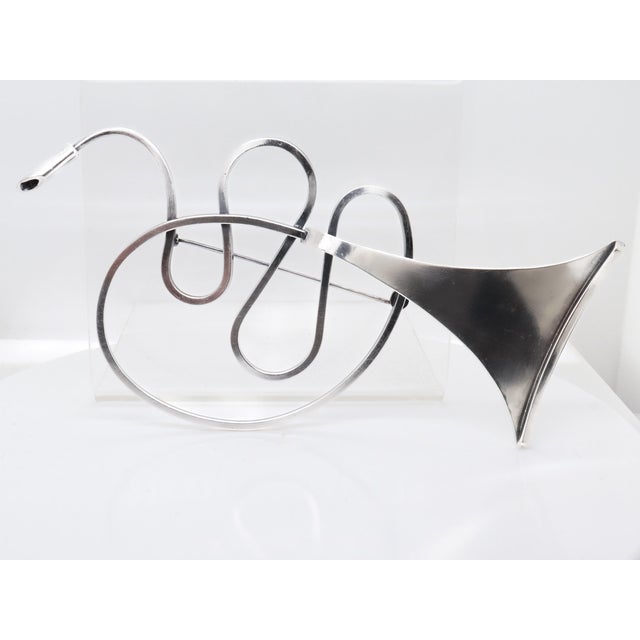 Silver Vintage Mid-Century Modernist Paul Lobel Sterling Silver Abstract Trumpet Brooch For Sale - Image 8 of 14