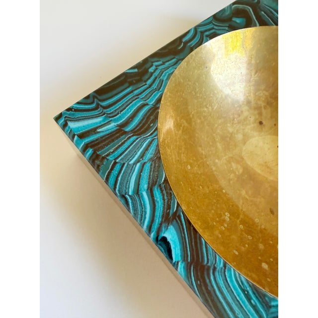 Aldo Tura Vide Poche, Brass & Faux Malachite, Italy 1960s, Attributed For Sale In Sacramento - Image 6 of 16