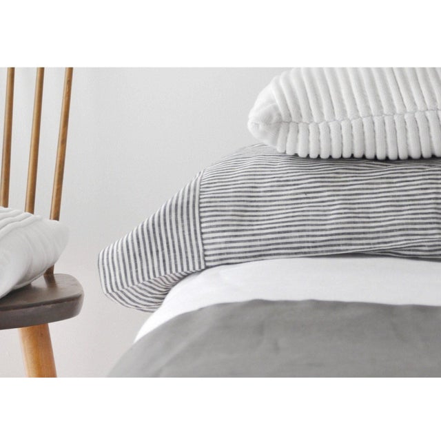 Contemporary Plum Textiles Breton Ticking Charcoal Linen For Sale - Image 3 of 3