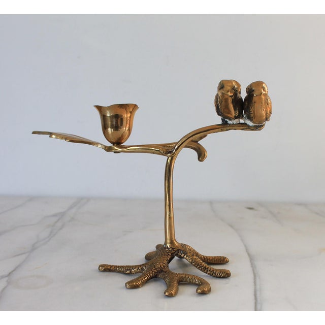 Mid-Century Modern Vintage Brass "Love Birds" Taper Candle Holder For Sale - Image 3 of 10