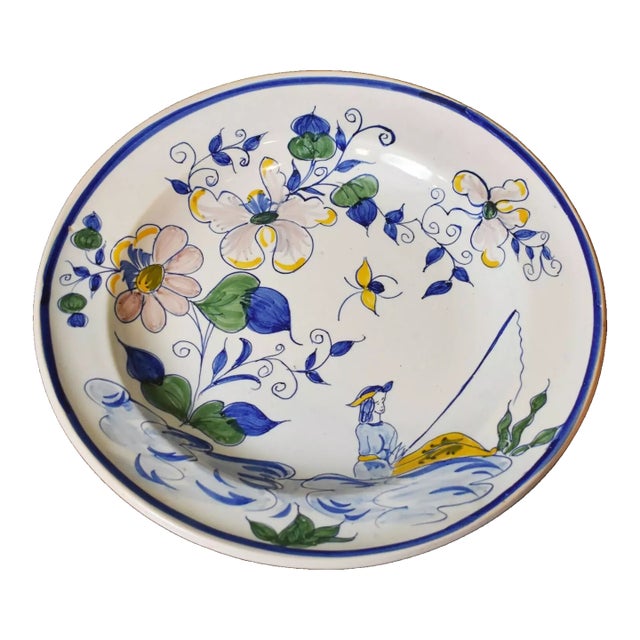 Late 20th Century Delft Colonial Williamsburg Chinoiserie Theme Polychrome Large Charger For Sale