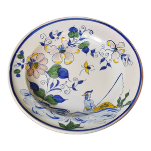 Late 20th Century Delft Colonial Williamsburg Chinoiserie Theme Polychrome Large Charger
