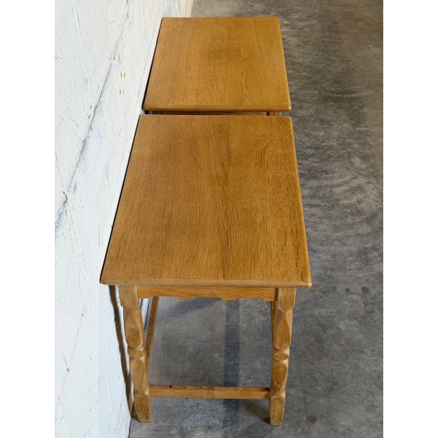 Brown In Style of Henning Kjærnulf Oak Nightstands Set of 2 End Side Tables Vintage Mid-Century Modern 1960s For Sale - Image 8 of 13