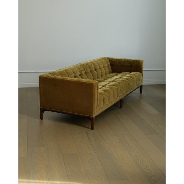 Biscuit Tufted Sofa Attributed to Maurice Bailey, Burnt Gold Velvet, 1960s Design For Sale - Image 11 of 13