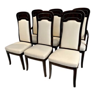 Set of 6 Mastercraft Carpathian Elm and Brass Inlaid Dining Chairs by William Doezema For Sale