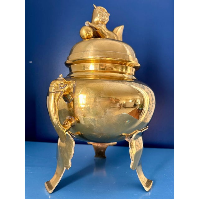 Mid 20th Century Vintage Brass Foo Dog Urn Censer For Sale - Image 5 of 11