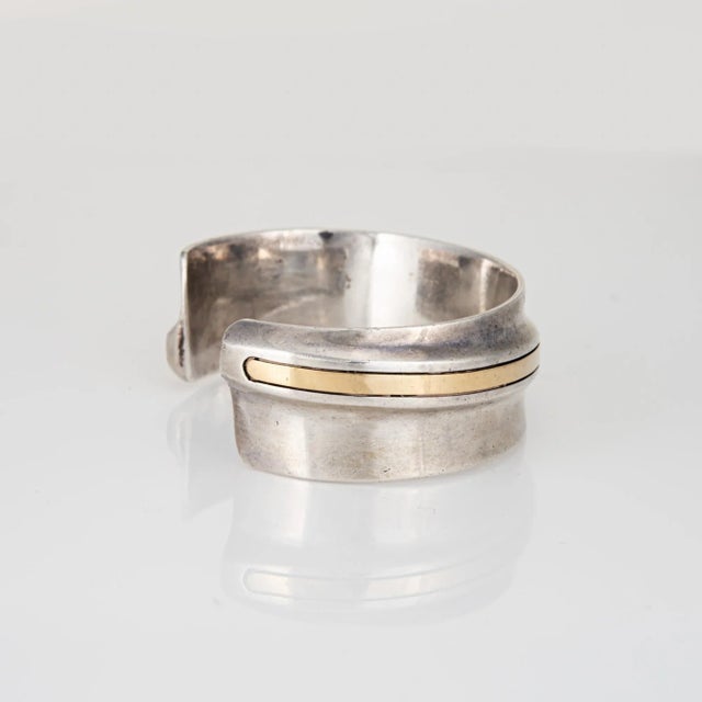 Modern 60s Vintage Cartier Bracelet Sterling Silver 18k Gold Cuff Estate Signed Jewellery For Sale - Image 3 of 4