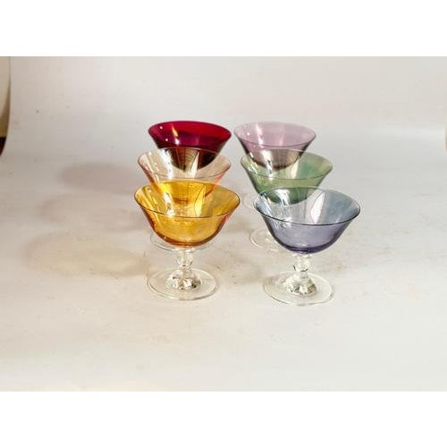 Vintage Chromatic Colored Champagne Glasses, Set of 6 For Sale - Image 14 of 16