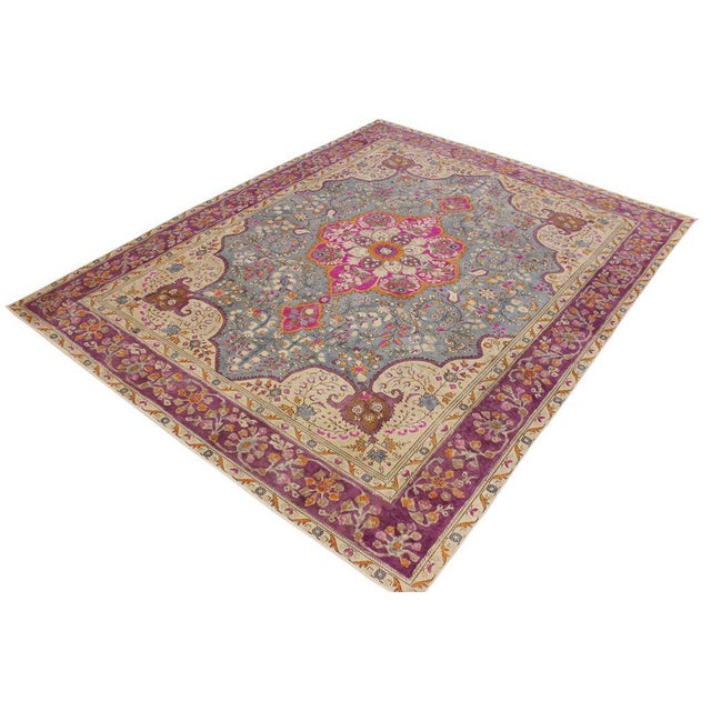 Shabby Chic Shabby Chic Vintage Gray/Purple Wool Rug - 9'6'' X 12'2'' For Sale - Image 3 of 10