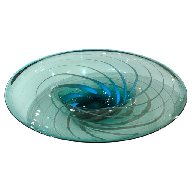 Teal Stunning Extra Large Venini Murano Spiral Art Glass Centerpiece Bowl For Sale - Image 8 of 15
