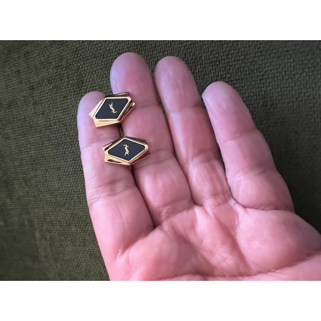 Black Rare YVES SAINT LAURENT "YSL" Gold Plate Cufflinks In Original Blue Velvet Case For Sale - Image 8 of 18