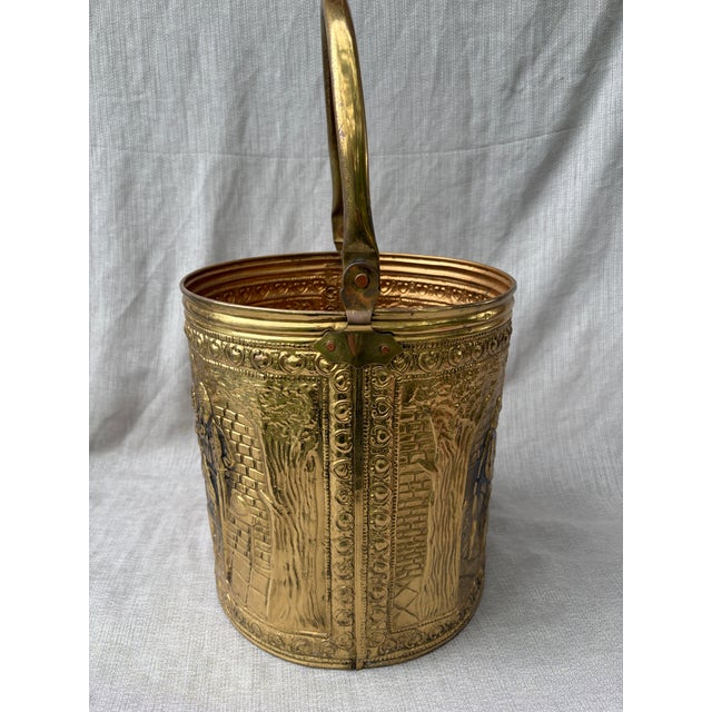 Mid 20th Century Vintage Raised Repousse Brass Fire Wood Bucket For Sale - Image 5 of 13