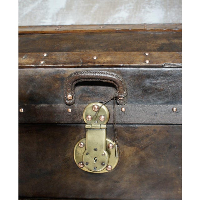 Antique Dome-Topped Leather-Bound Steamer Trunk, 1860s For Sale - Image 3 of 13