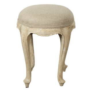 Pair of French Midcentury Walnut Stools with Cabriole Legs and New Upholstery For Sale