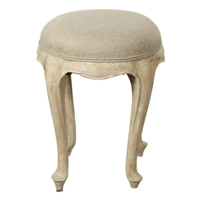 Pair of French Midcentury Walnut Stools with Cabriole Legs and New Upholstery For Sale