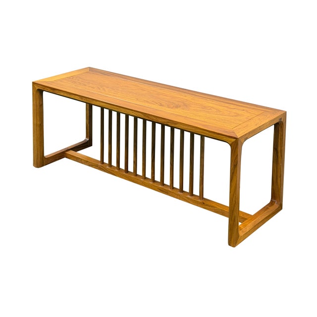 Contemporary Solid Wood Light Brown Minimalistic Low Bench Coffee Table For Sale - Image 3 of 13