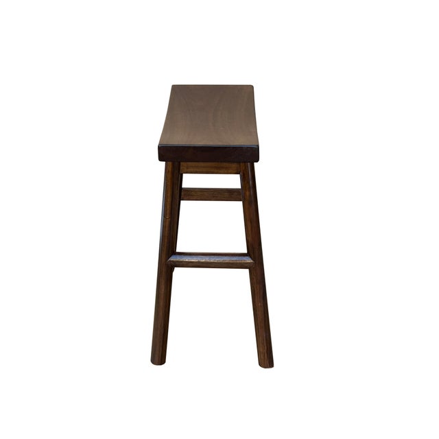 Asian Oriental Walnut Brown Rectangle Backless Slim Stool Bench Side Table For Sale - Image 3 of 7