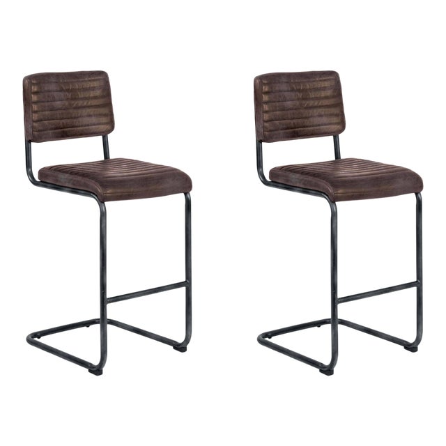 Regina Andrew Dylan Leather Bar Stool, Distressed Whiskey - Set of 2 For Sale