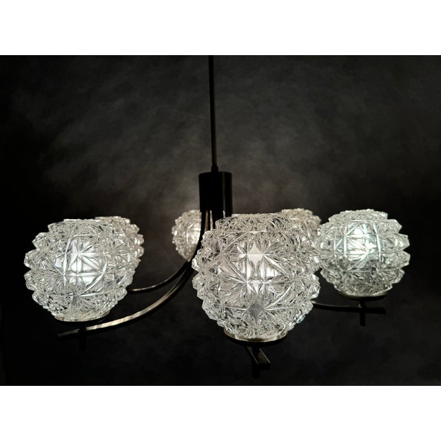 Mid-Century Modern Chrome Chandelier with Pressed Glass Shades from Fischer Leuchten, Germany, 1970s For Sale - Image 3 of 15