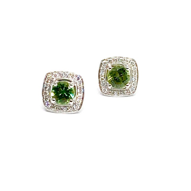 Green Diamond Sapphire Earrings 18k White Gold 1.50 TCW Certified For Sale - Image 8 of 8