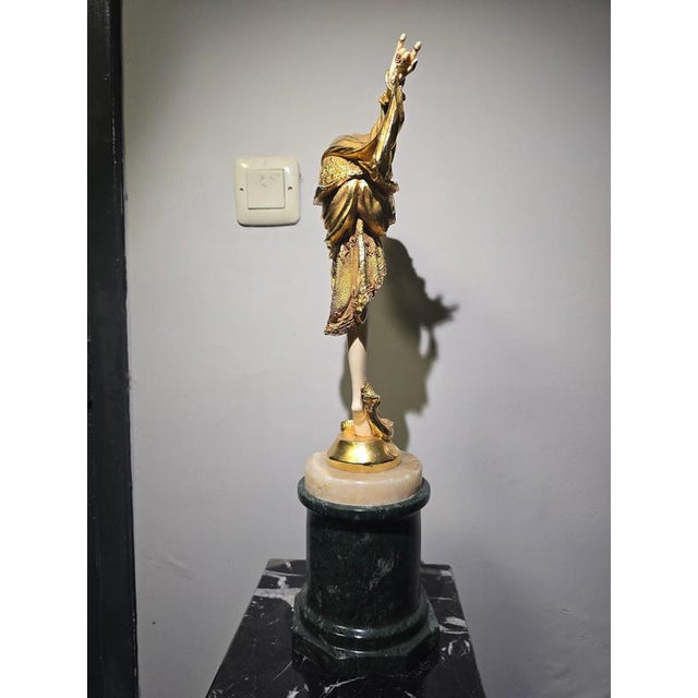 1930s J.R. Colinet, Chryselephantine Style Sculpture, 1930, Gilt Bronze on Marble Base For Sale - Image 5 of 11