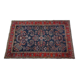 1900 - 1909 Antique Blue & Red Oriental 3x5 Area Throw Rug For Sale