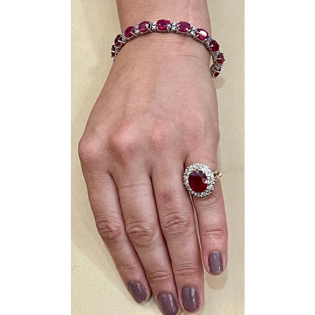 24 Carat Ruby & 1 Carat Diamond Affordable Tennis Bracelet 14 Karat White Gold For Sale - Image 13 of 18