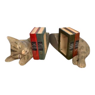 Sleeping Cat Bookends With Hidden Compartments - a Pair For Sale