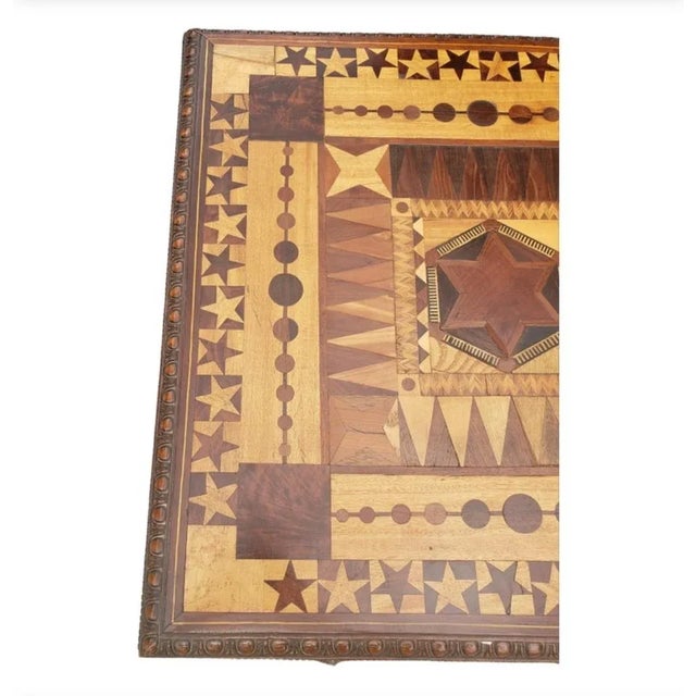 Late 19th C. Parquetry Mixed Woods and Turned Twisted Legs Card Tea Table For Sale - Image 4 of 10