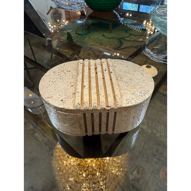 Fratelli Mannelli Italian Travertine Oval Box With Sculpted Lid For Sale - Image 4 of 8