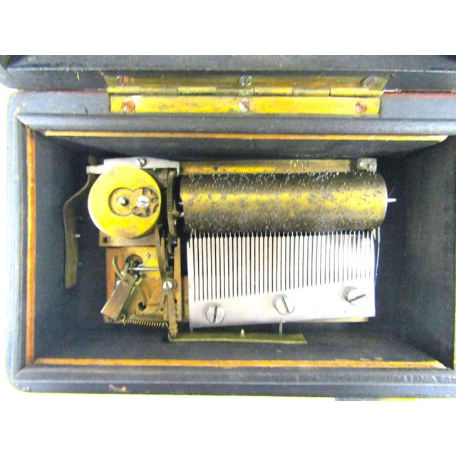 Antique 19th Century Swiss Cylinder 4 Song Wooden Marquetry Inlay Music Box For Sale - Image 14 of 15