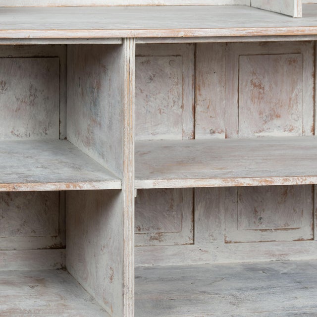 Gray 19th Century Large Gray Painted Pine Bookcase Display Cabinet From Denmark For Sale - Image 8 of 10