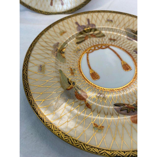 Pair of Meiji Period Japanese Gilt Porcelain Butterfly Plates, Circa 1890 For Sale - Image 4 of 6